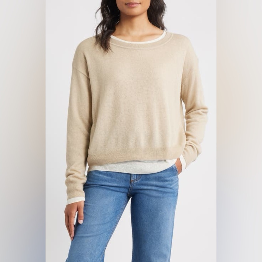 BOSS Femok Layered Wool Blend Sweater Cream